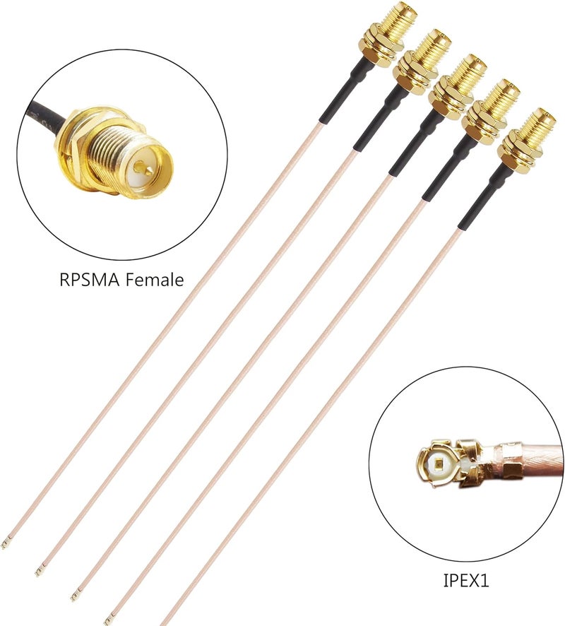 Rydocyee IPEX UFL to RP-SMA Female Bulkhead 8 Inches RG178 WiFi Pigtail Coaxial Cable Connecting SMA Antenna to 4G 5G Router, Modem, MiFi Hotspot, Mini PCIE Wireless Card, WiFi Motherboard - 5 Pack - Image 3